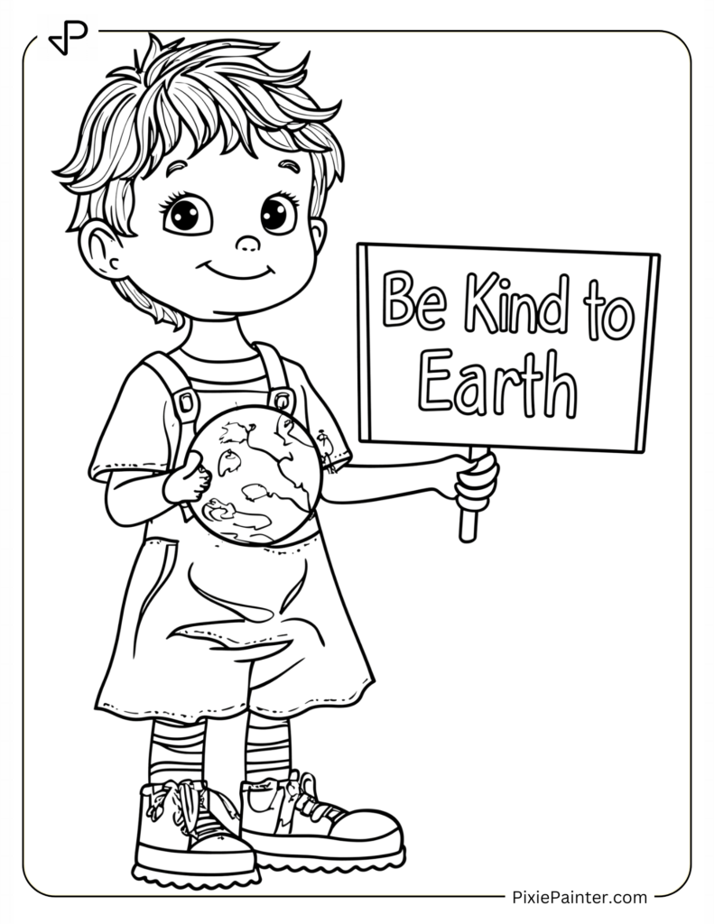 Child Holding “Be Kind to Earth” Sign