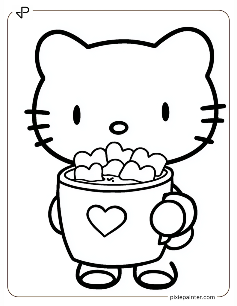 Cozy Hello Kitty with Hot Cocoa and Marshmallows