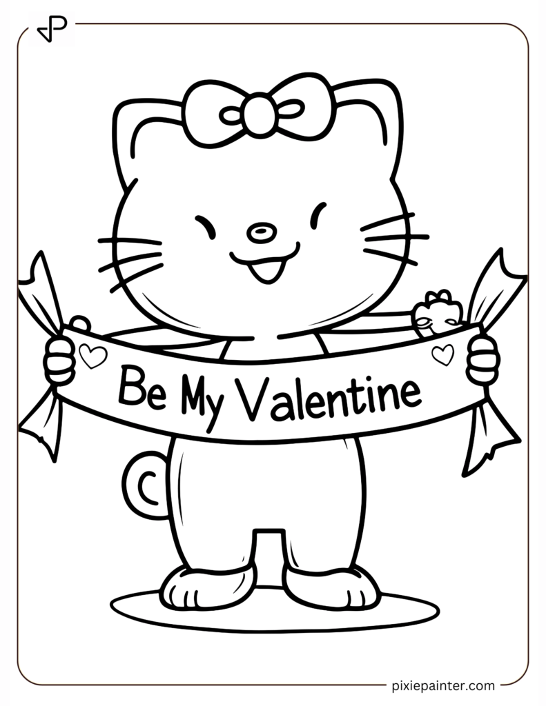 28. Hello Kitty Holding a Be My Valentine Banner