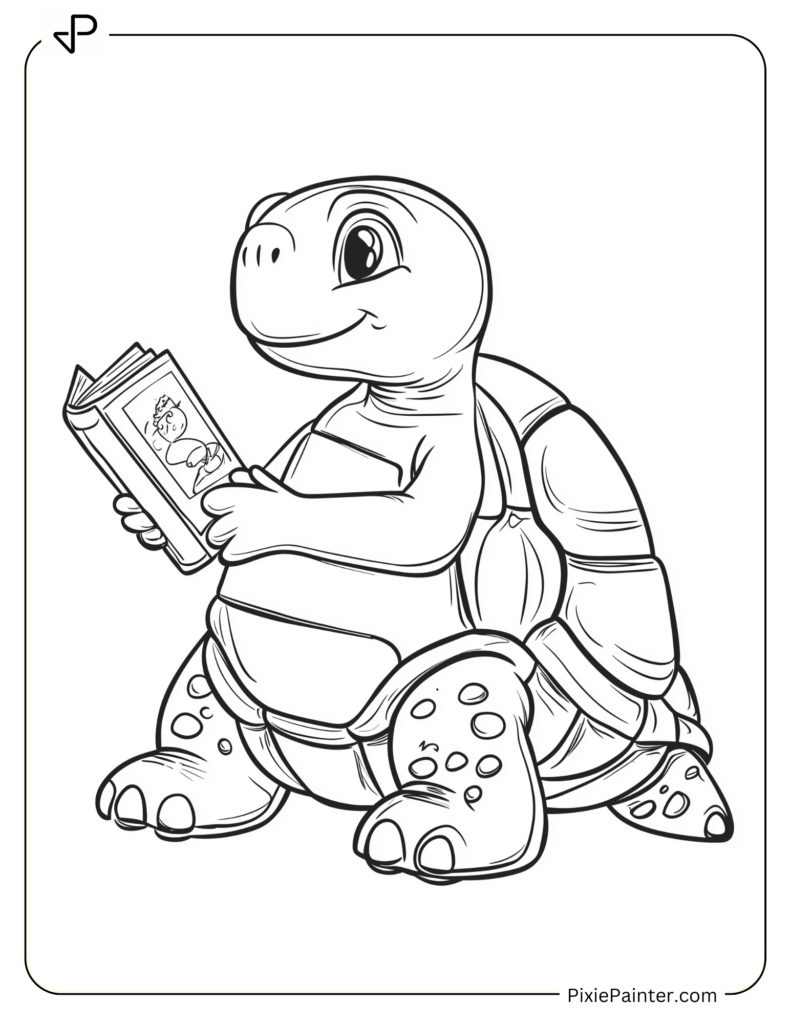 Tortoise Coloring Pages of Studious Tortoise Reading a Tiny Book