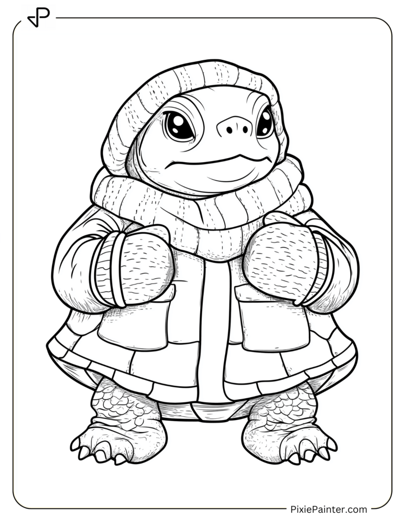 Tortoise Coloring Pages of Cozy Tortoise Wearing Mittens