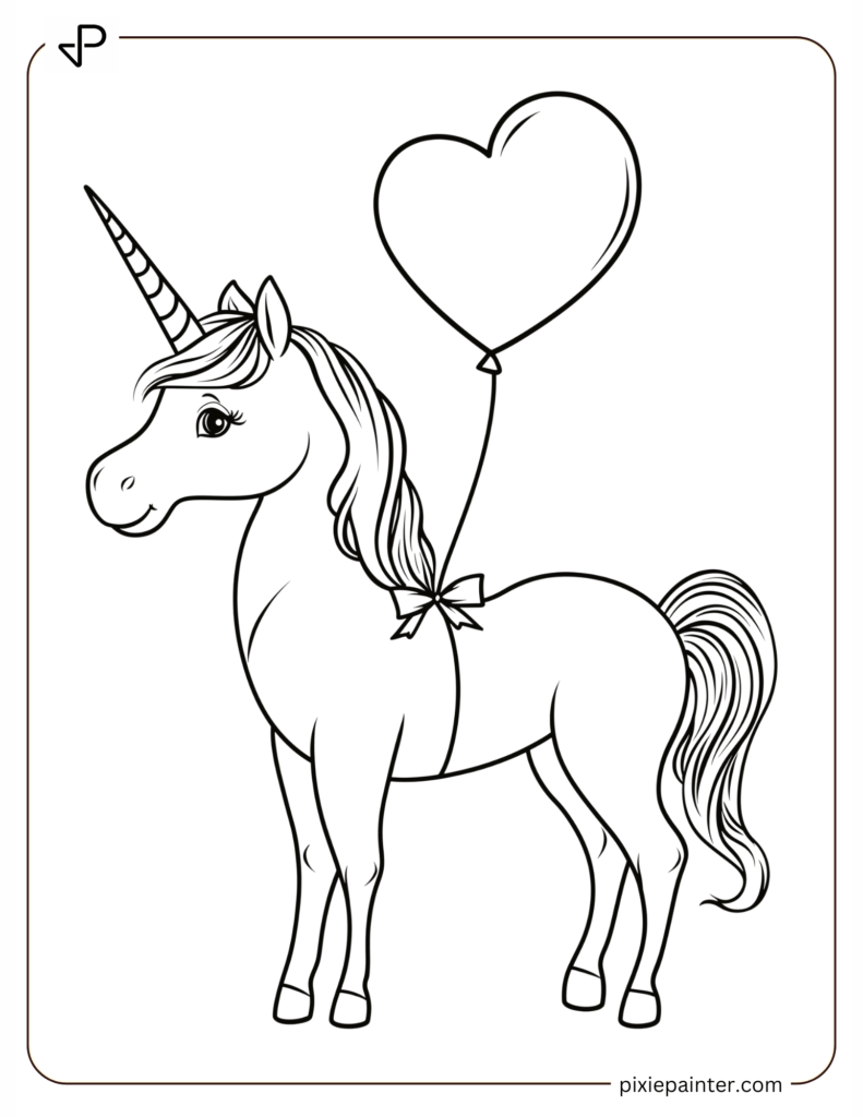 29. Cute Unicorn WIth Heart Ballloon