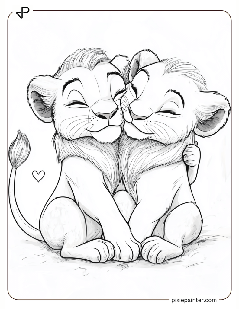 29. Simba And Nala Cuddling Among Heart-Shaped Flowers