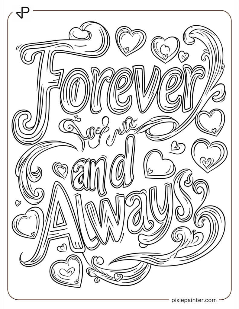 "Forever And Always" In Cursive With Hearts