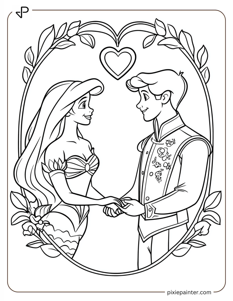 3. Ariel And Eric Holding Hands On Valentine's -disney valentine's day coloring pages