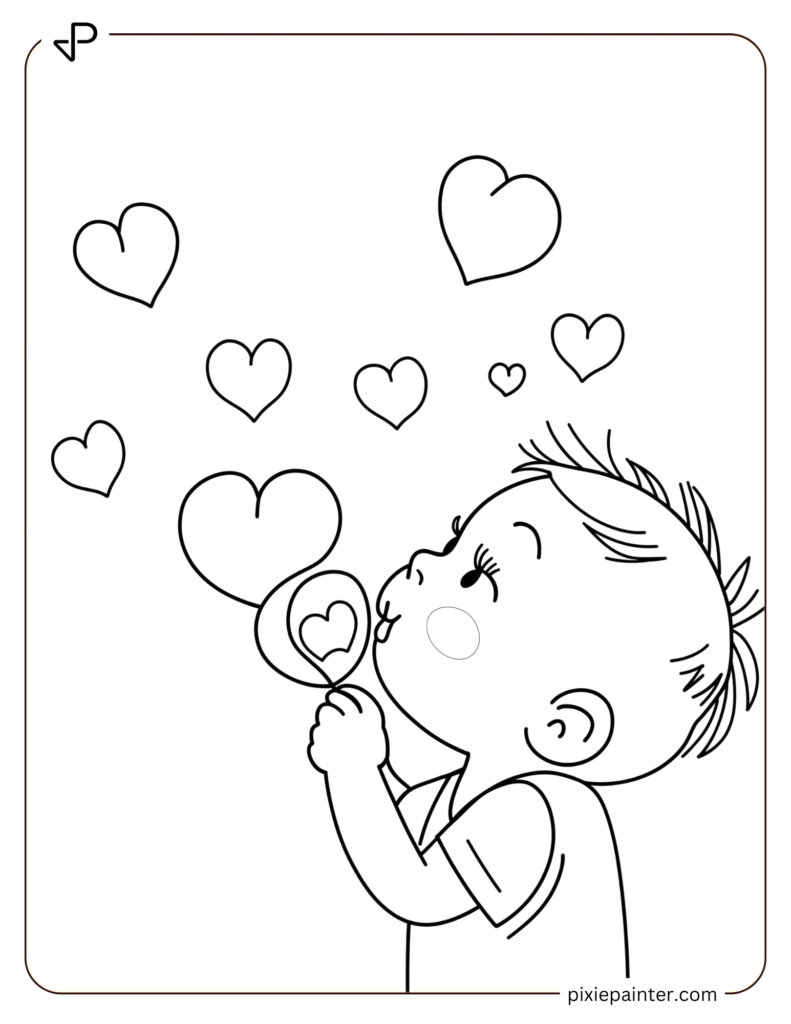 3. Cute Baby Blowing Kisses Around-cute valentine's coloring pages