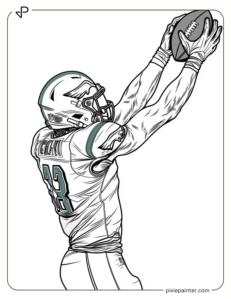 Coloring Page of Philadelphia Eagles Wide Receiver Catching Football Illustration