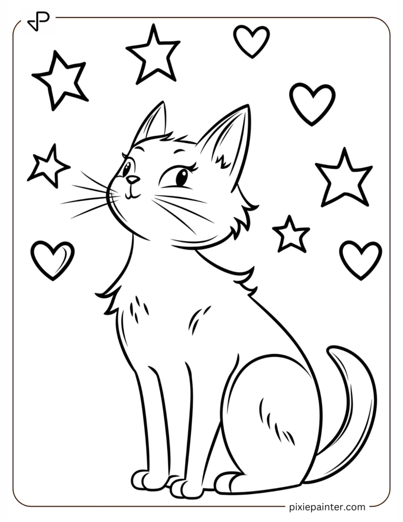 Cat With Hearts And Stars In The Sky