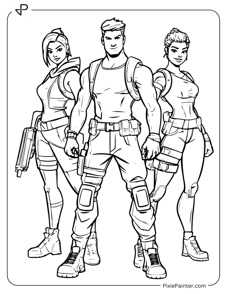 Fortnite Characters Coloring Pages of Fortnite Fighters Standing Confidently