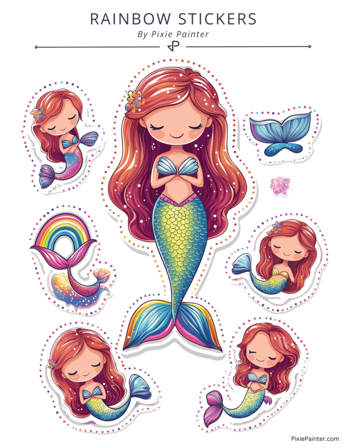 Rainbow colored mermaid stickers