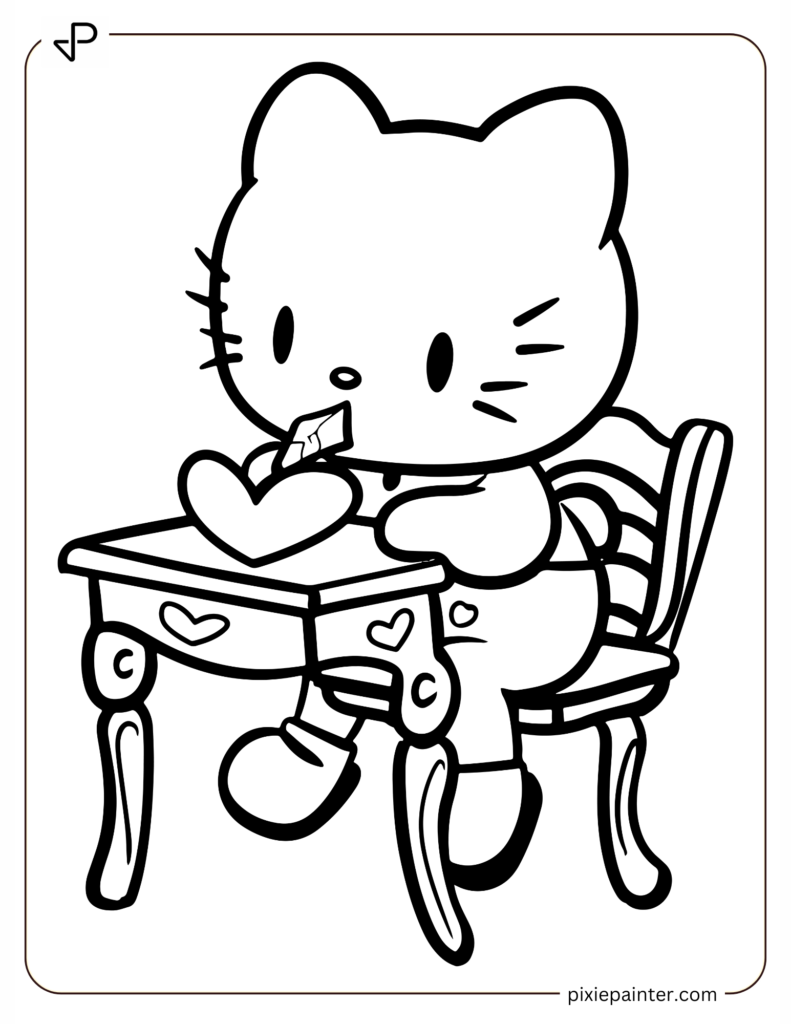 Artistic Hello Kitty Writing a Love Letter