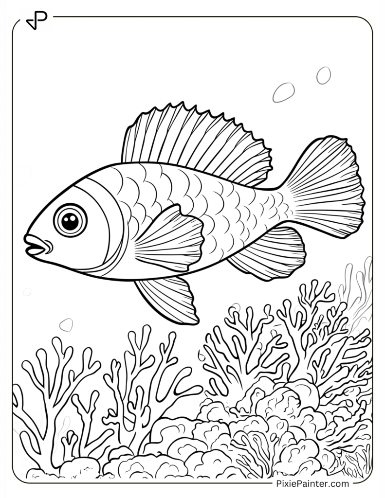 Earth Day Coloring Page Where Simple Fish with a Coral Reef Scene