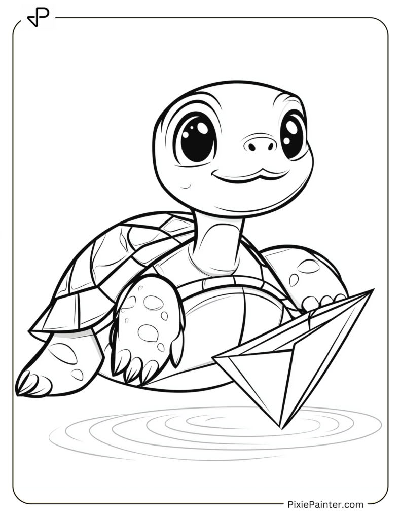 Tortoise Coloring Pages of Tortoise with a Floating Paper Boat