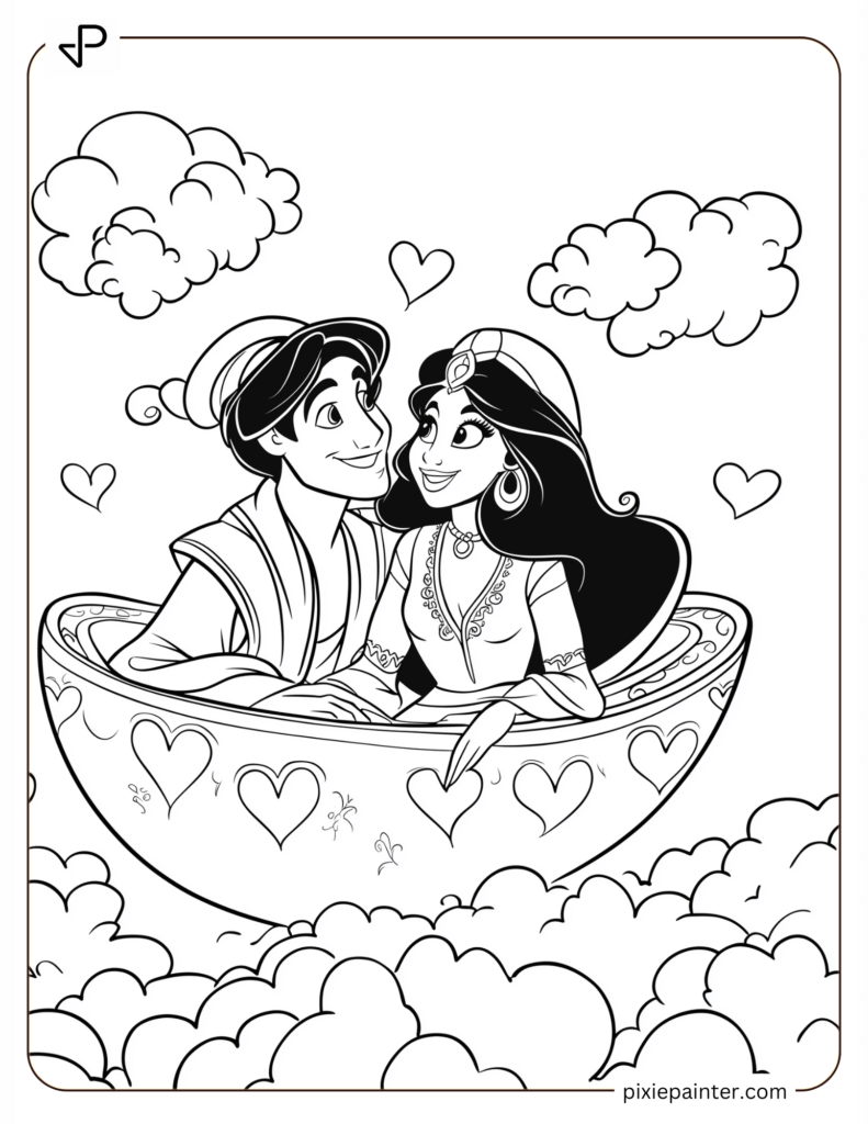 32. Aladdin And Jasmine Flying Through A Magical Valentine Sky