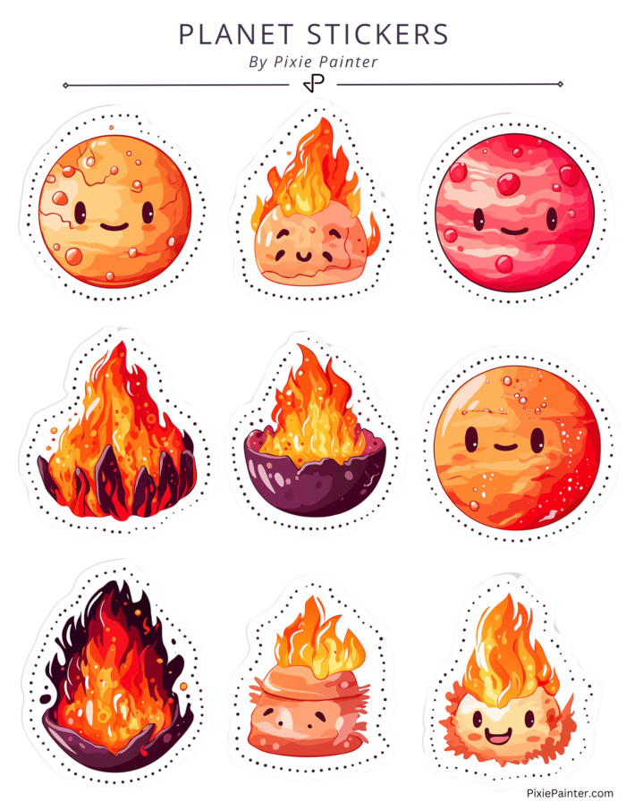 Fiery planet stickers