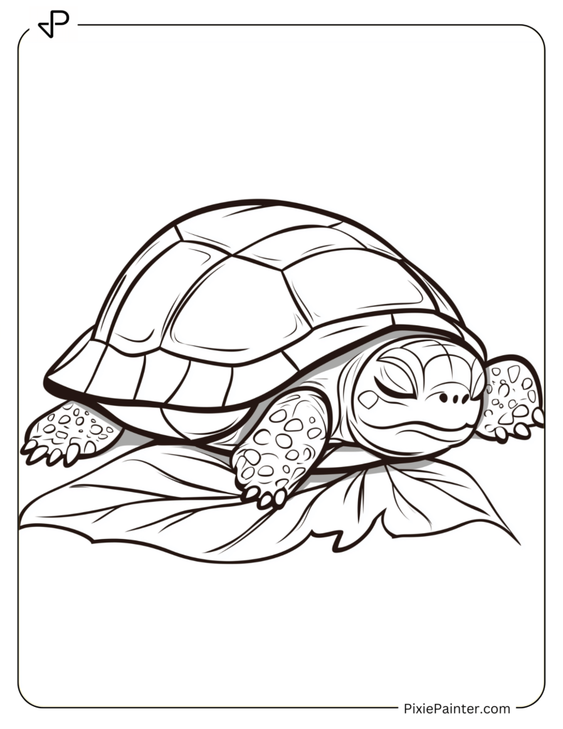  Tortoise Coloring Pages of Sleepy Tortoise Resting on a Leaf