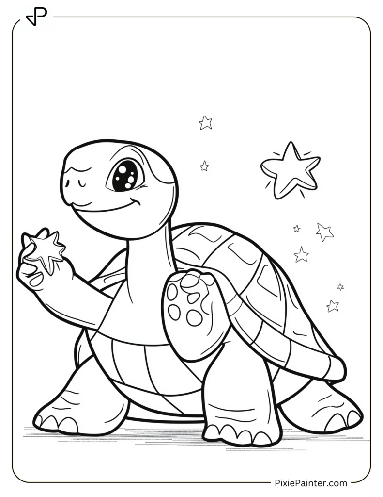 Tortoise Coloring Pages of Dreamy Tortoise Holding a Little Star