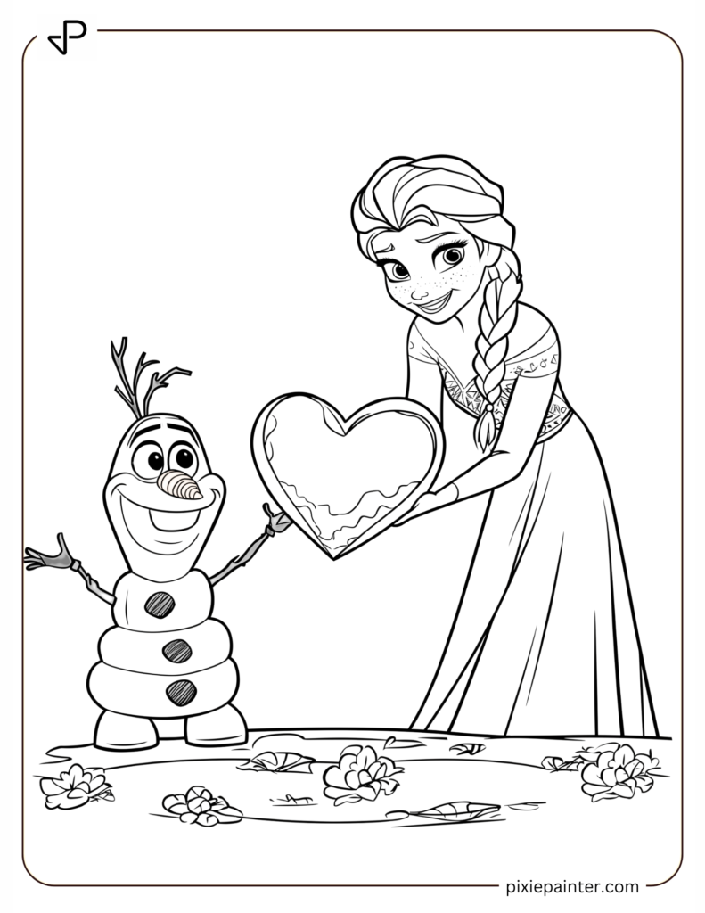 34. Elsa Crafting A Heart Ice Sculpture With Olaf Nearby