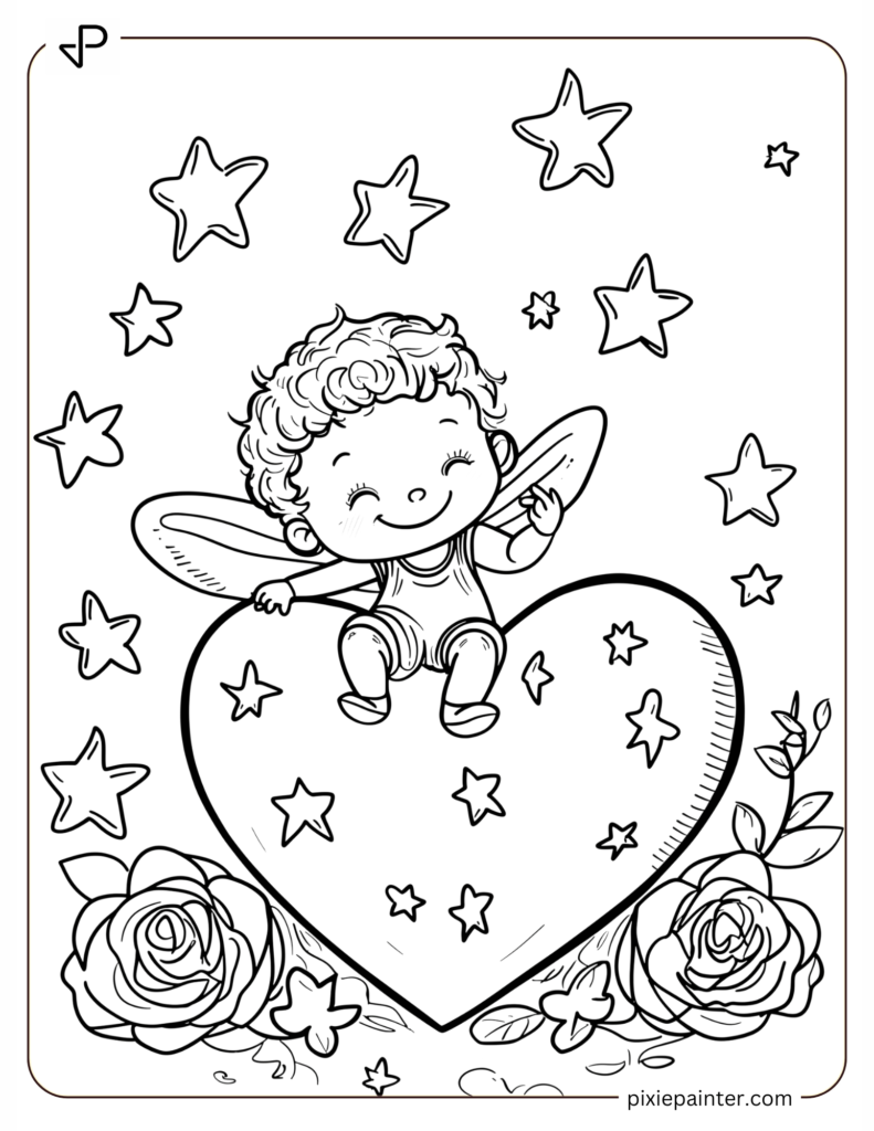 35. Baby Cupid Sitting On Heart With Roses