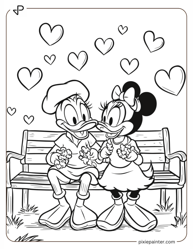 35. Donald And Daisy Enjoying A Romantic Valentine’s Bench