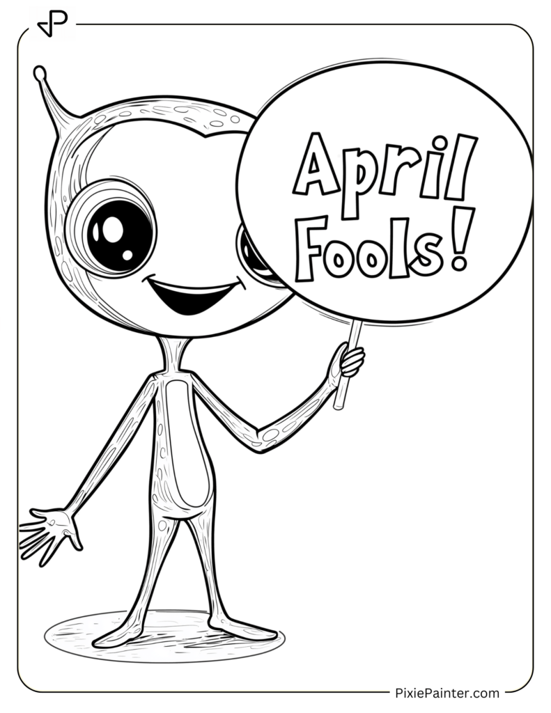 Goofy Alien Holding An “April Fools!” Sign