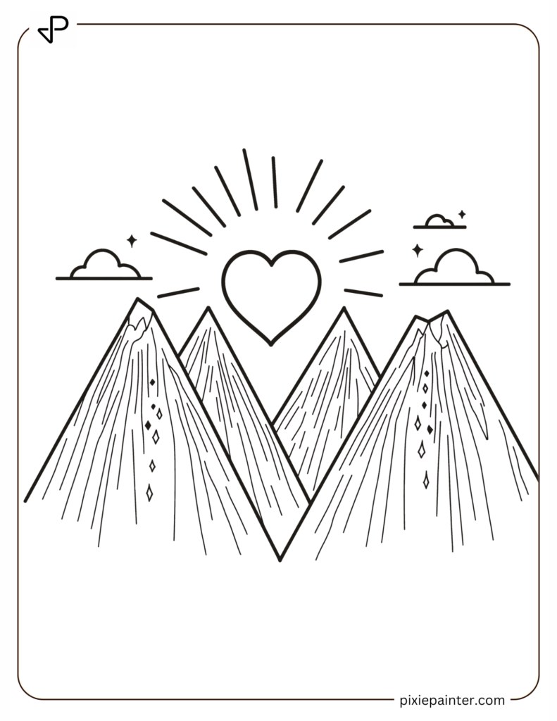 Mountains With A Heart-Shaped Sun