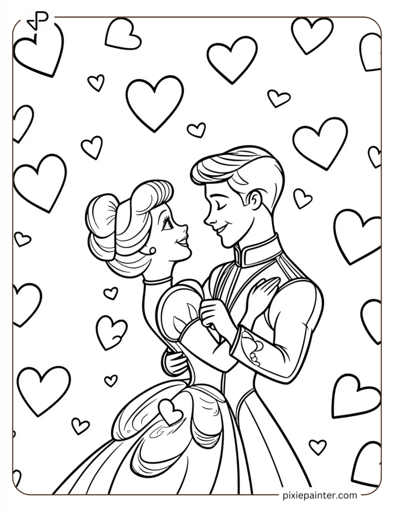 4. Cinderella And Prince Charming Sharing A Dance -disney valentine's day coloring pages