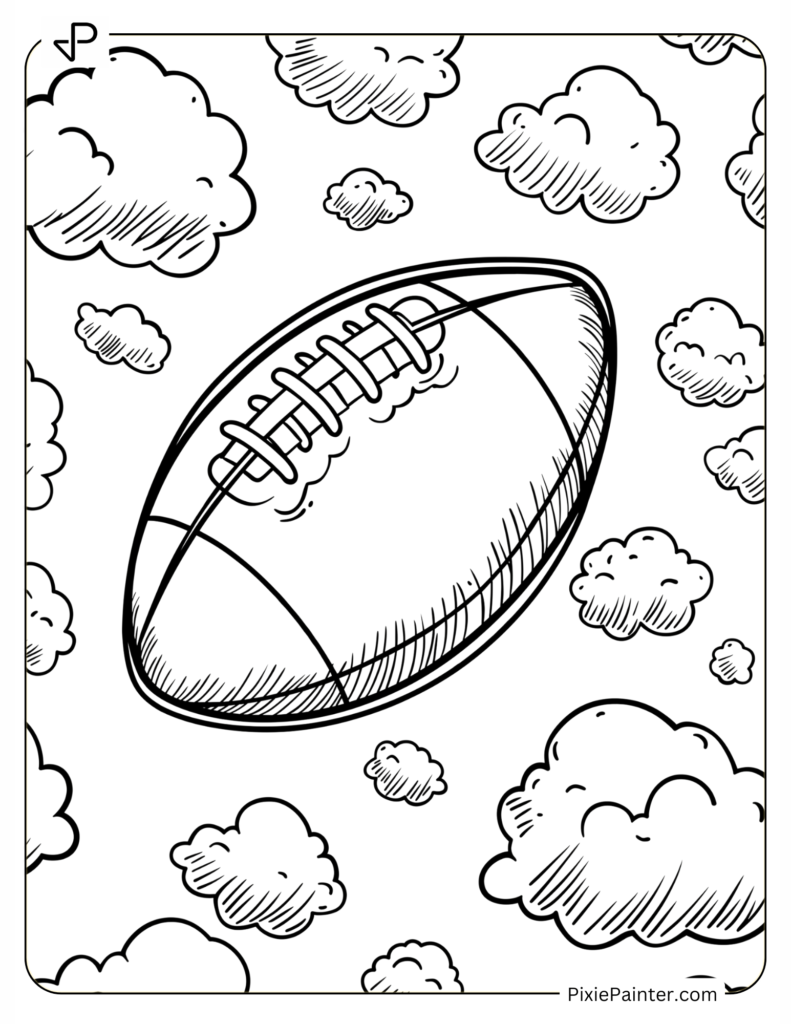 Flying Football Among Clouds – Super Bowl Coloring Page