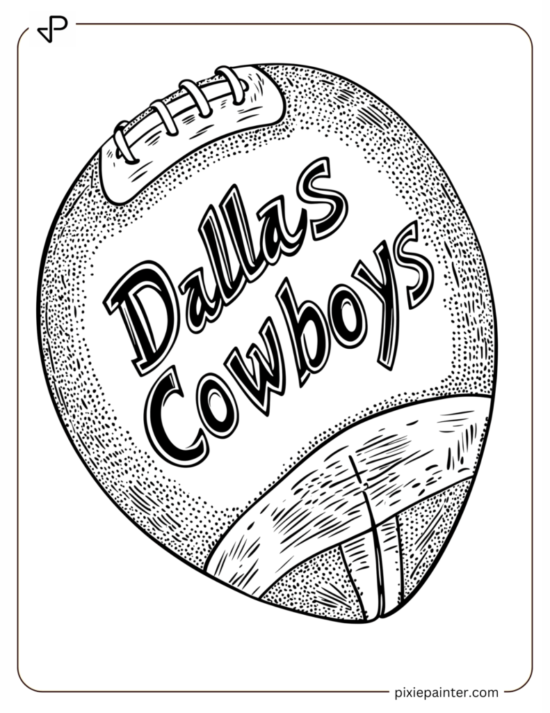 4. Fun Doodle of a Football With “Dallas Cowboys” Text -dallas cowboys coloring pages