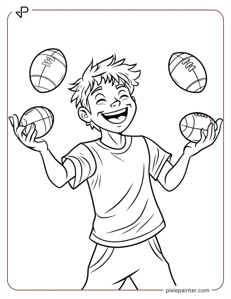 4. Happy Football Player Juggling With Balls- color sheets