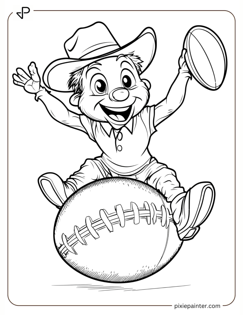 4. Happy Rams Mascot Rampage Riding A Football -los angeles rams coloring pages