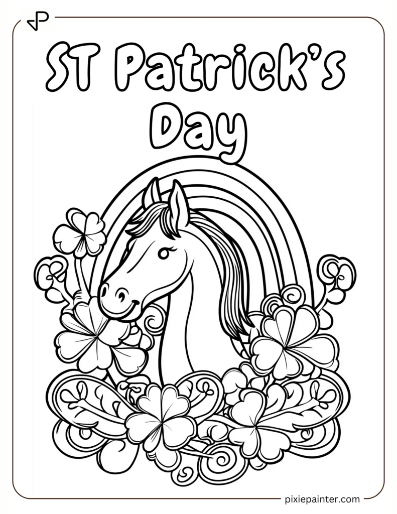 ST Patrick Day Coloring Pages of Lucky Horseshoe with Rainbow