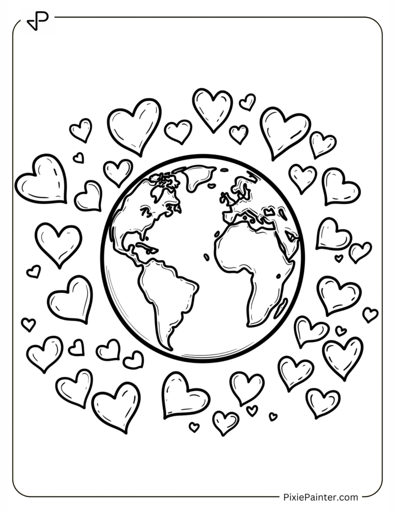 Earth Surrounded by Floating Little Hearts