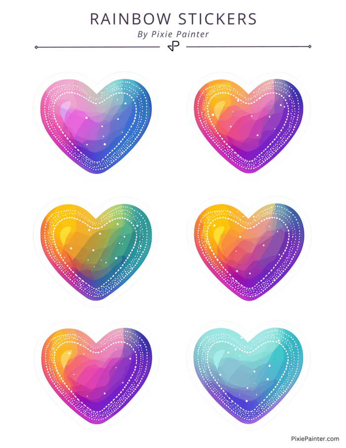 Rainbow colored heart stickers