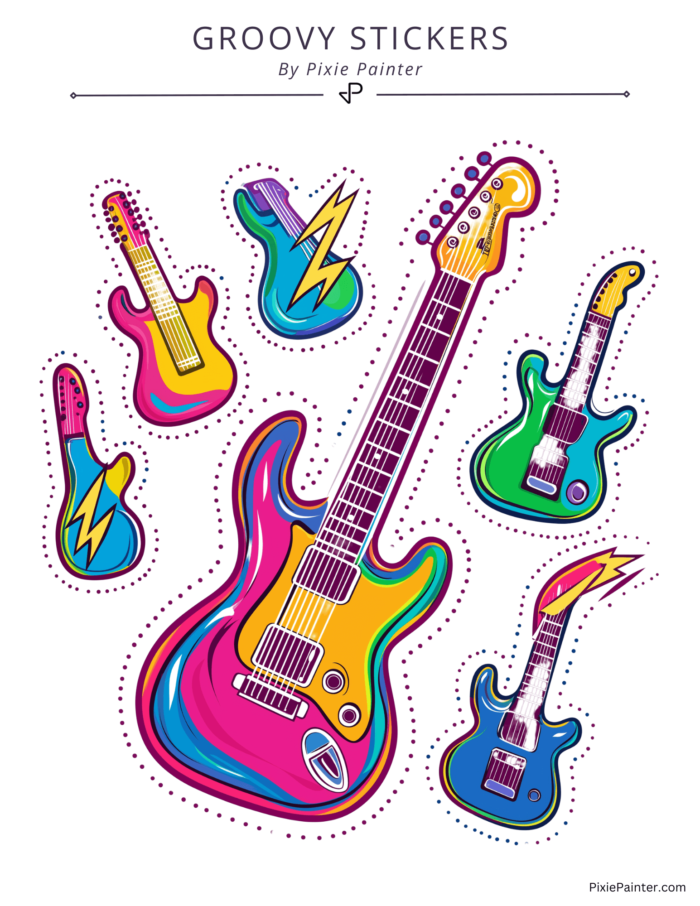 Guitar groovy stickers