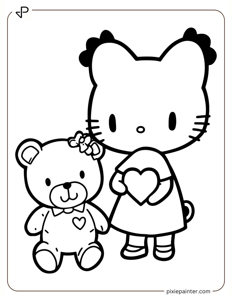 Cute Hello Kitty Holding a Teddy Bear