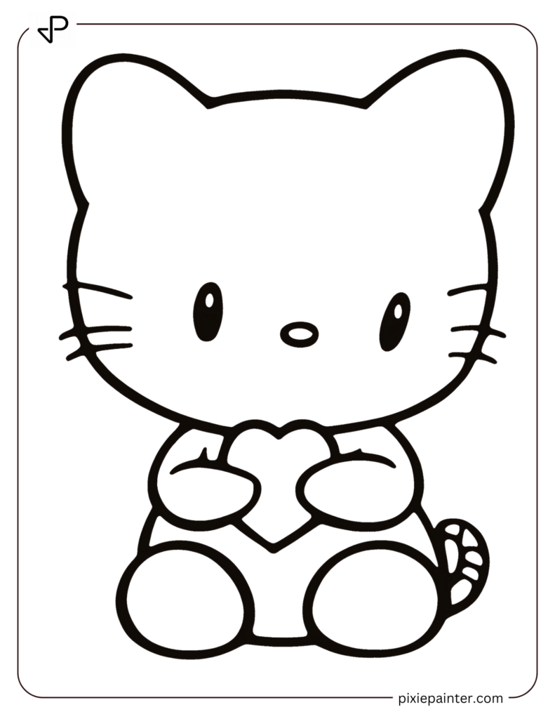 6. Hello Kitty Sitting With A Heart-cute valentine's coloring pages