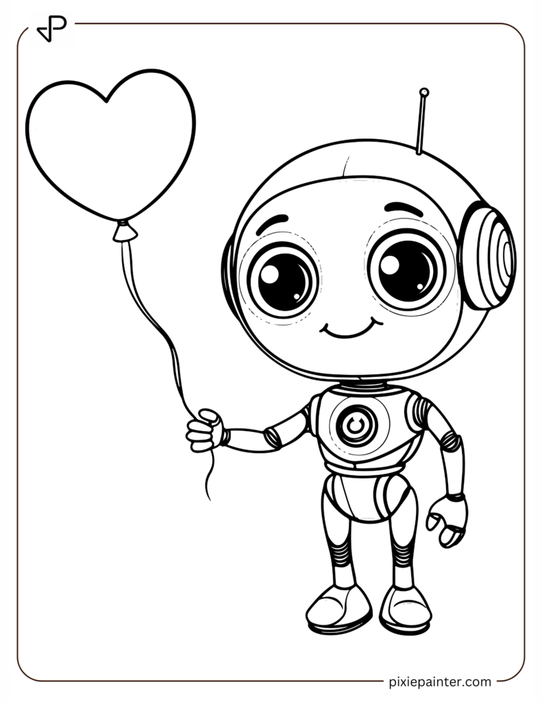 Valentine's day coloring pages for boys of Robot Holding a Valentines Day Balloon