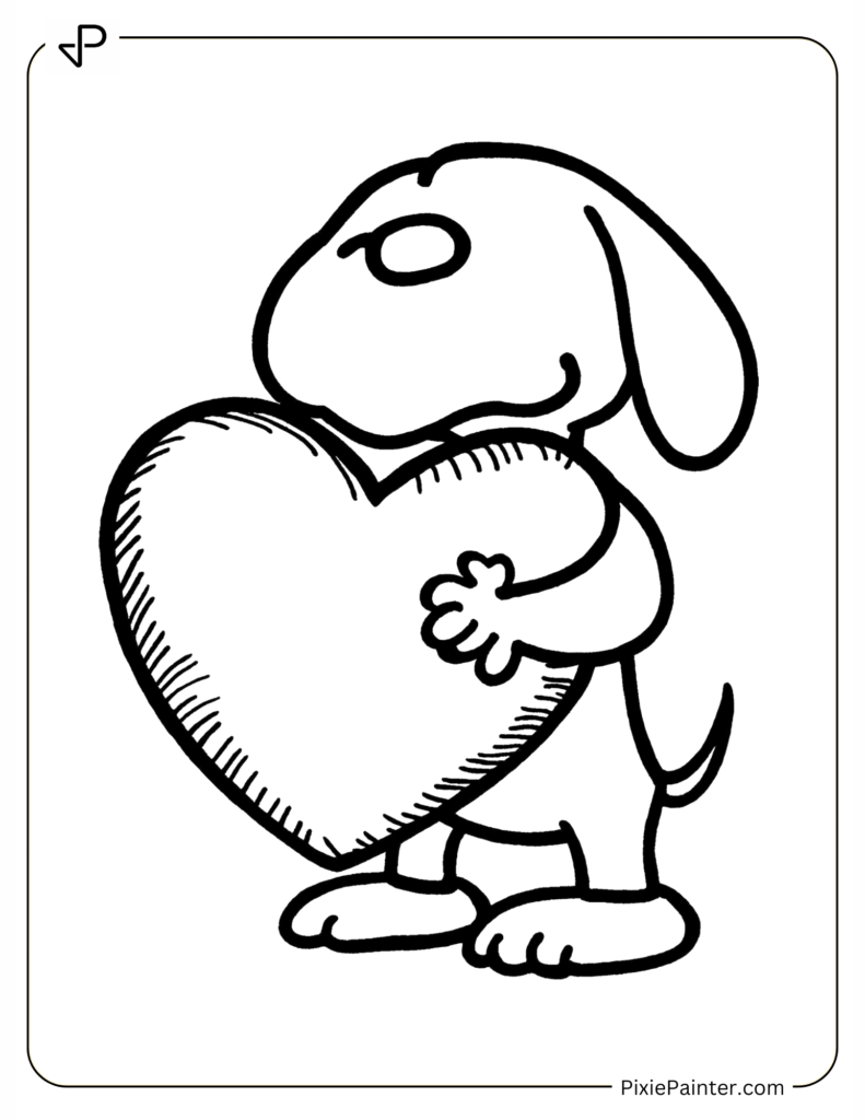 Snoopy Hugging a Soft Heart-Shaped Pillow