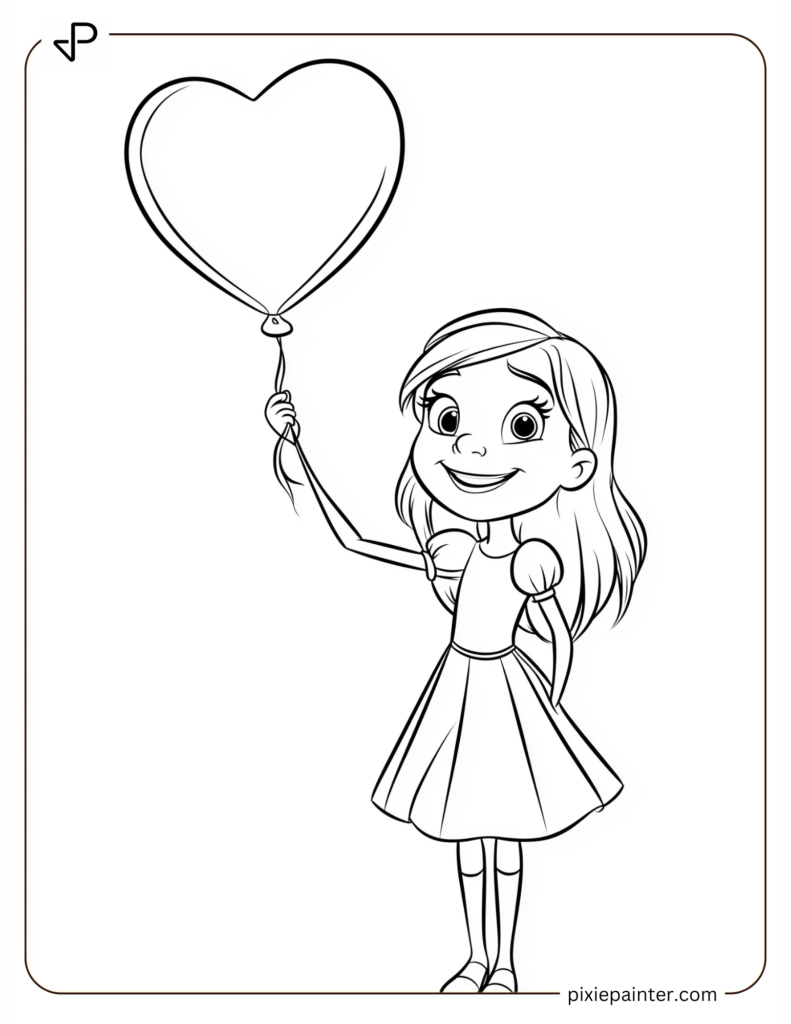 7. Baby Disney Princess Holding A Heart Balloon -disney valentine's day coloring pages