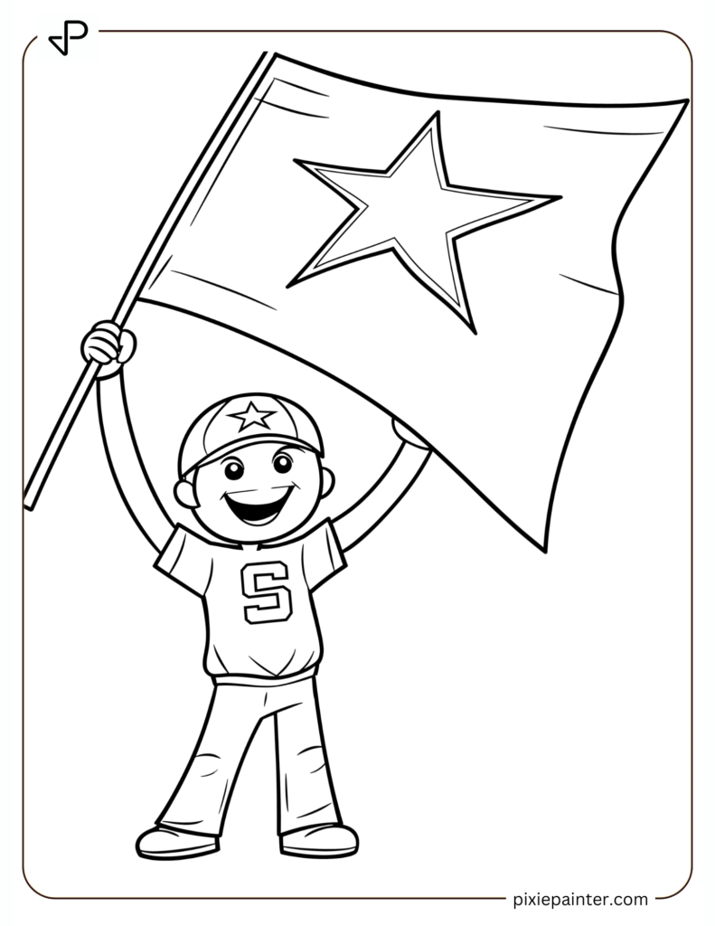 7. Happy Cowboys Player Waving a Big Team Flag -dallas cowboys coloring pages