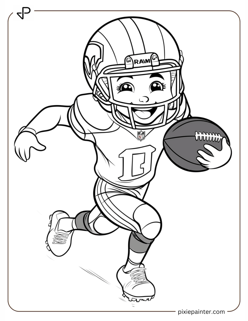 7. Happy Los Angeles Rams Player Running With Football -los angeles rams coloring pages