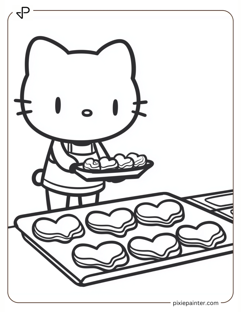 Playful Hello Kitty Baking Heart Cookies