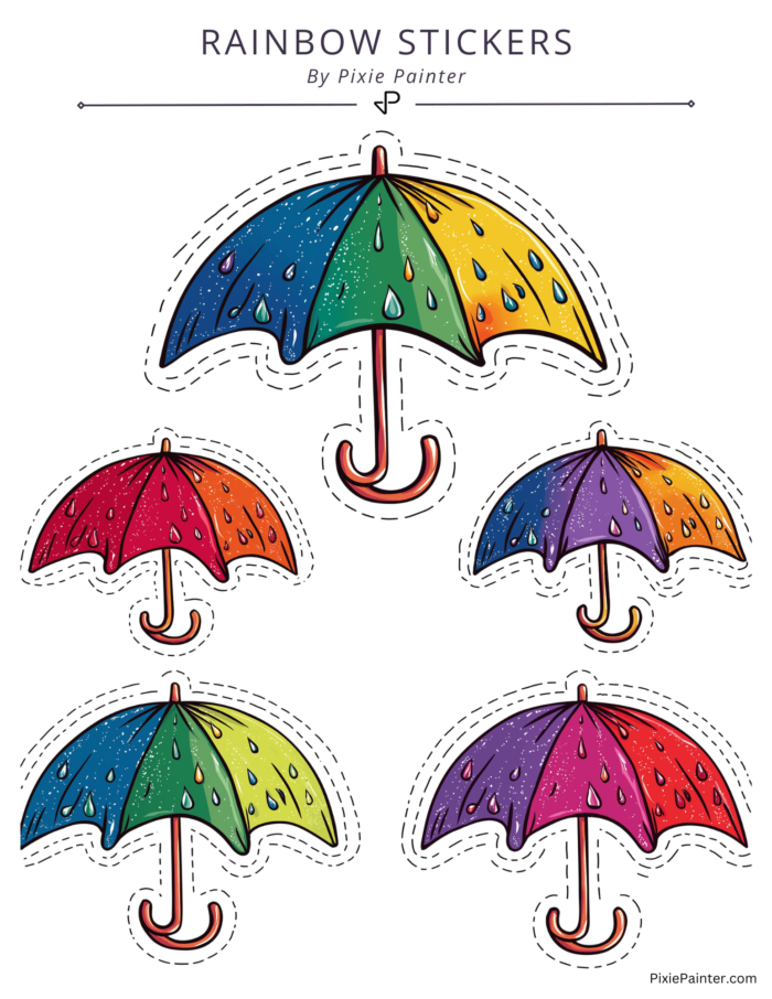 Rainbow colored umbrella stickers