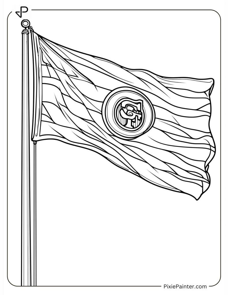 Coloring Page Where 49ers Flag Waving Proudly in the Wind