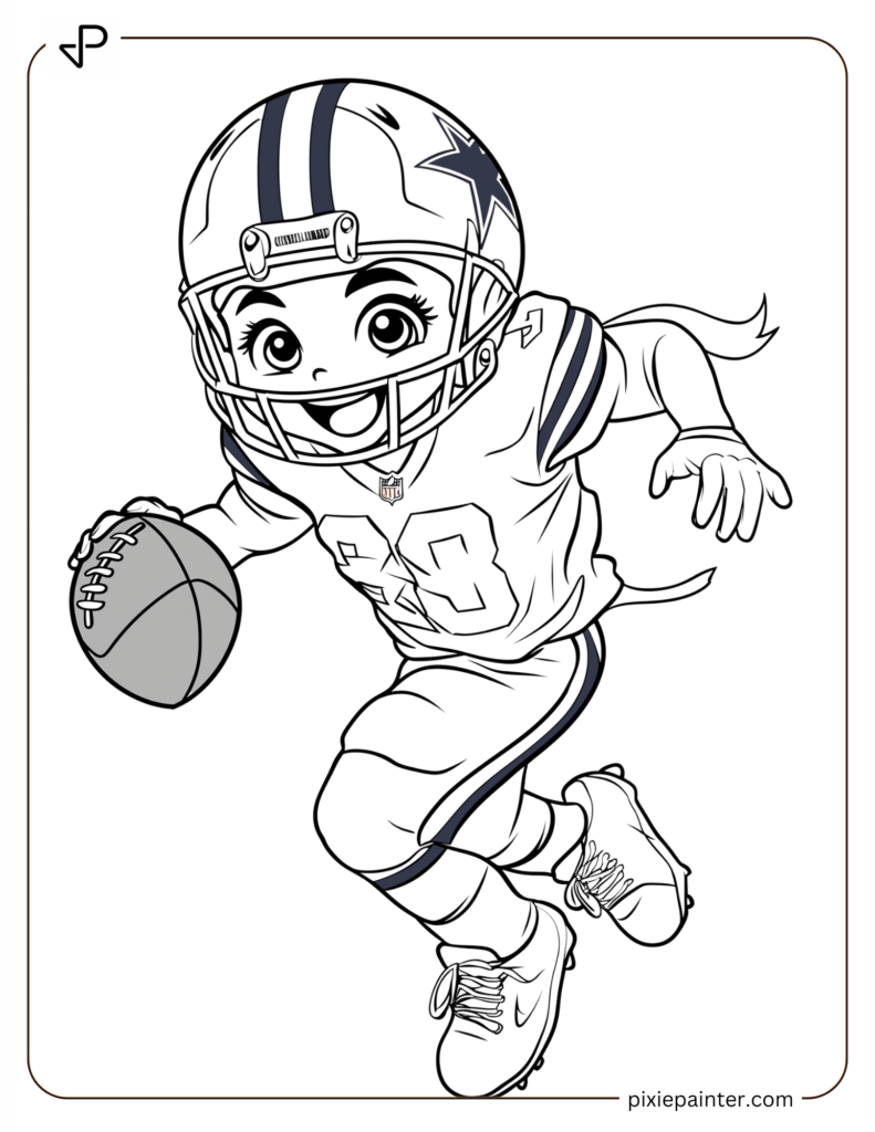 8. Happy Dallas Cowboys Player Running With Football -dallas cowboys coloring pages