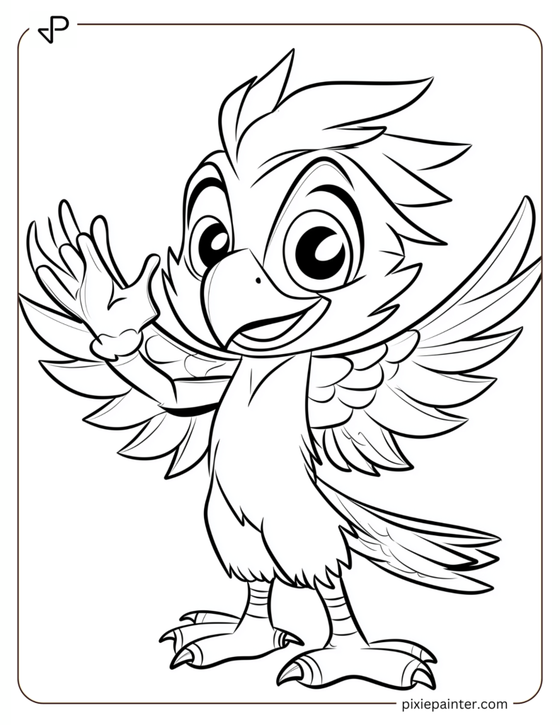 Coloring Page of Philadelphia Eagles Mascot Swoop Waving Illustration