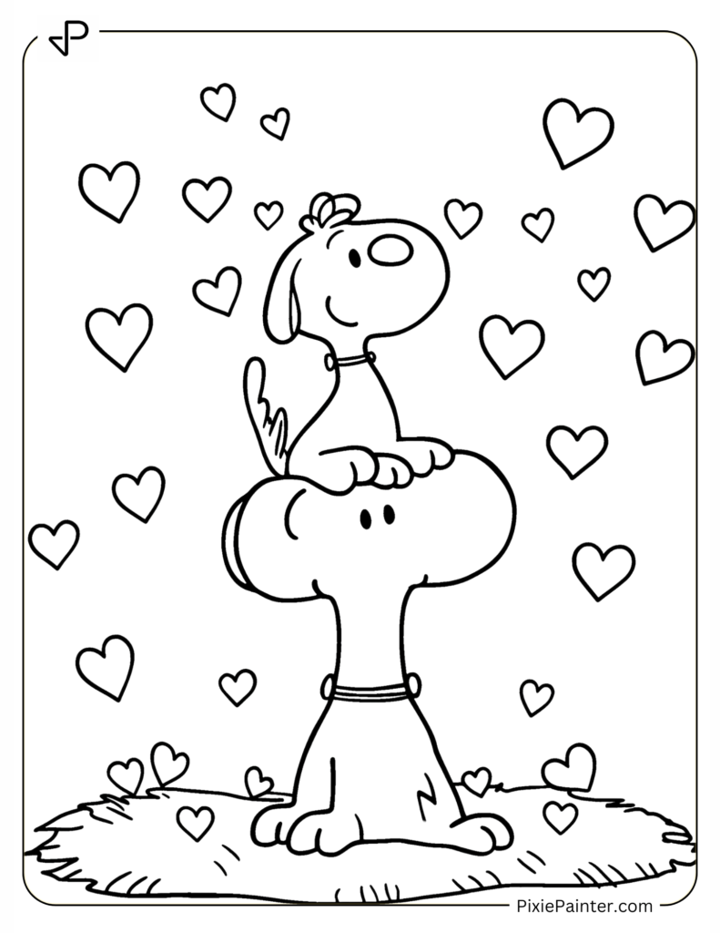 Snoopy and Friend Surrounded by Hearts