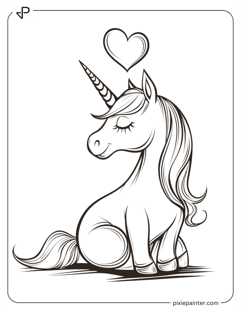 8. Unicorn With Heart Shape-cute valentine's coloring pages