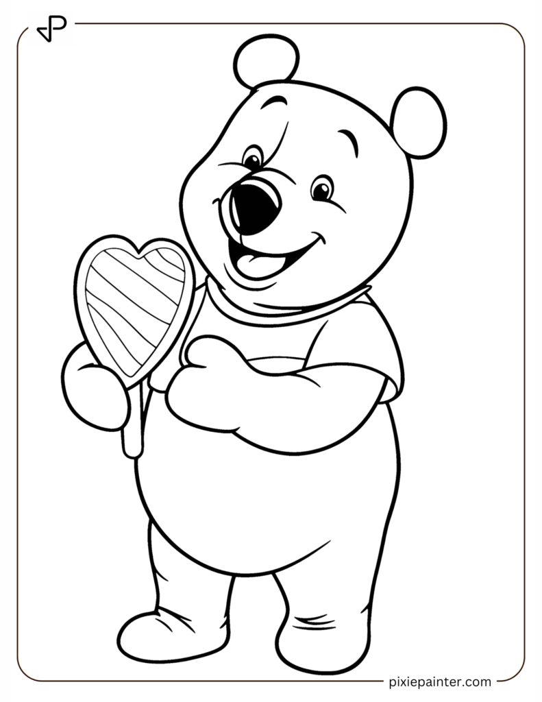 9. Happy Pooh Holding Heart Shaped Popsicle